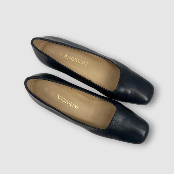 Vintage Enzo Angiolini Black Leather Square Toe Block Heel Pumps Women’s 7.5N - Picture 2 of 8